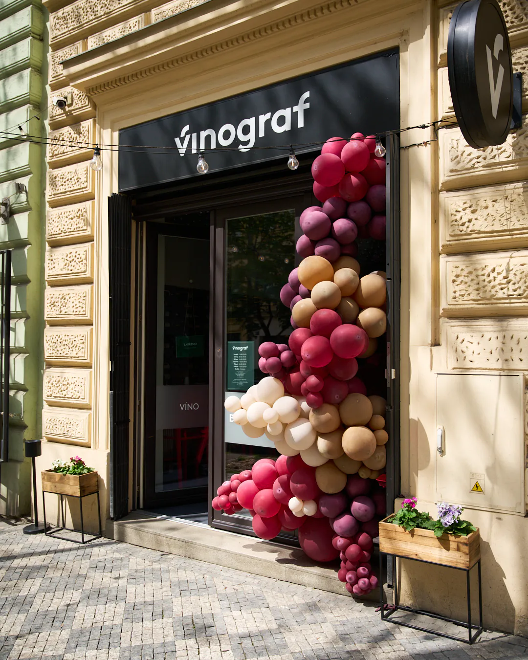 balónky z fotostěny použity znova u Vinograf, kde ozdobily vchod